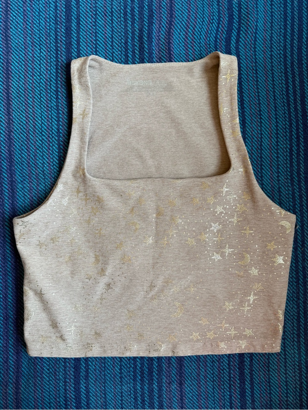 Beyond Yoga Beige Metallic Star-Print Square Neck Cropped Tank